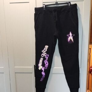 Jeffree Star Black Jogger Pants with Purple Star Graphics